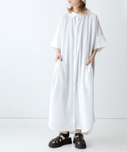 n'OrLABEL(ノアールレーベル)の「『ロングシャツワンピース』(シャツワンピース・レディース・ブラック/ネイビー/オフホワイト/グレー/グレイッシュベージュ・1/2)」の1枚目の写真