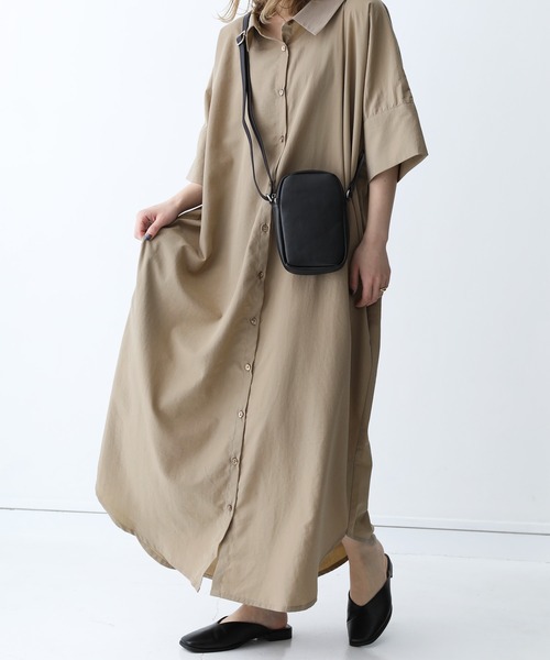 n'OrLABEL(ノアールレーベル)の「『ロングシャツワンピース』(シャツワンピース・レディース・ブラック/ネイビー/オフホワイト/グレー/グレイッシュベージュ・1/2)」の4枚目の写真