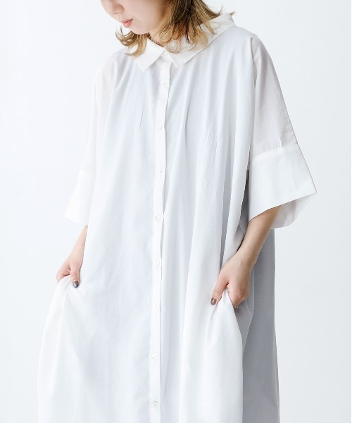 n'OrLABEL(ノアールレーベル)の「『ロングシャツワンピース』(シャツワンピース・レディース・ブラック/ネイビー/オフホワイト/グレー/グレイッシュベージュ・1/2)」の6枚目の写真