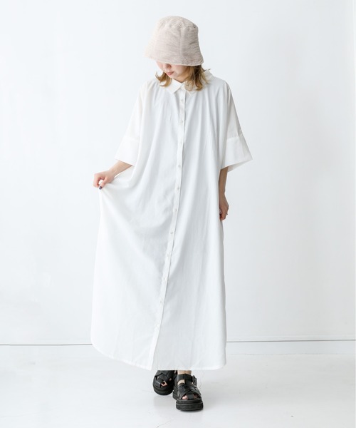 n'OrLABEL(ノアールレーベル)の「『ロングシャツワンピース』(シャツワンピース・レディース・ブラック/ネイビー/オフホワイト/グレー/グレイッシュベージュ・1/2)」の9枚目の写真