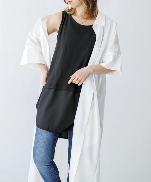 n'OrLABEL(ノアールレーベル)の「『ロングシャツワンピース』(シャツワンピース・レディース・ブラック/ネイビー/オフホワイト/グレー/グレイッシュベージュ・1/2)」の14枚目の写真