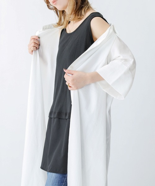 n'OrLABEL(ノアールレーベル)の「『ロングシャツワンピース』(シャツワンピース・レディース・ブラック/ネイビー/オフホワイト/グレー/グレイッシュベージュ・1/2)」の13枚目の写真