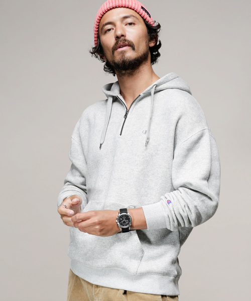 hooded half zip champion