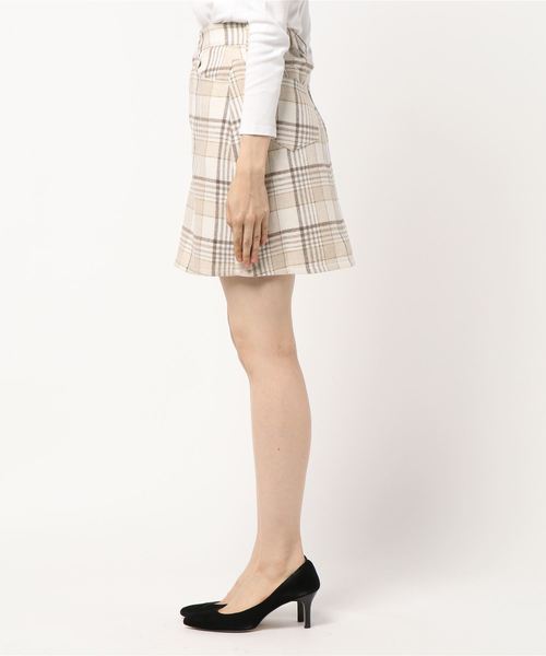 one way(ワンウェイ)の「チェック台形スカート(スカート・レディース・ホワイト/ライトグレー/ベージュ・M)」の5枚目の写真