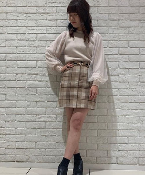 one way(ワンウェイ)の「チェック台形スカート(スカート・レディース・ホワイト/ライトグレー/ベージュ・M)」の7枚目の写真