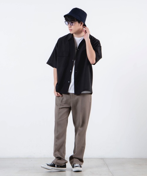 WEGO(ウィゴー)の「WEGO/【セットアップ対応商品】ドライタッチポリ5分袖CPOシャツ(シャツ/ブラウス・メンズ・ブラック/ワイン/ベージュ・MEDIUM/LARGE)」の4枚目の写真