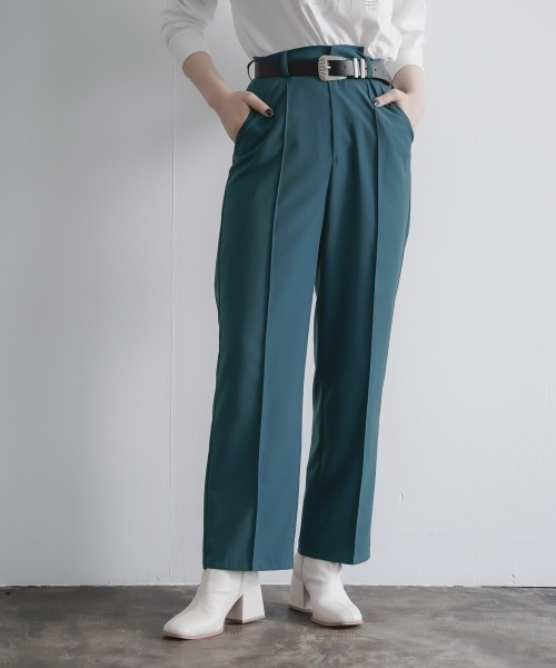 PAGEBOY(ページボーイ)の「セットアップ ダブルクロスパンツ(タックパンツ)(スラックス・レディース・ブラック/グレイッシュベージュ/ブルー・MEDIUM/SMALL)」の3枚目の写真