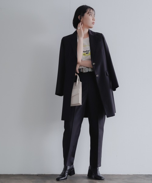 PAGEBOY(ページボーイ)の「セットアップ ダブルクロスパンツ(タックパンツ)(スラックス・レディース・ブラック/グレイッシュベージュ/ブルー・MEDIUM/SMALL)」の4枚目の写真