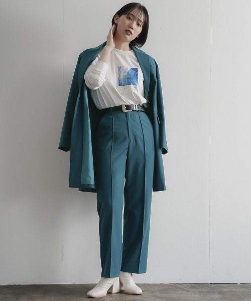 PAGEBOY(ページボーイ)の「セットアップ ダブルクロスパンツ(タックパンツ)(スラックス・レディース・ブラック/グレイッシュベージュ/ブルー・MEDIUM/SMALL)」の7枚目の写真