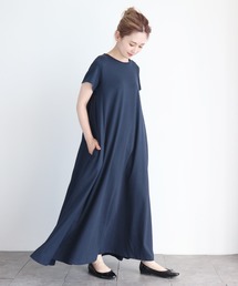 クルーネックフレアマキシワンピース 〇*