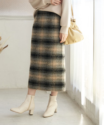 【WEB限定カラー:ベージュ】BIGチェックアイラインロングスカート