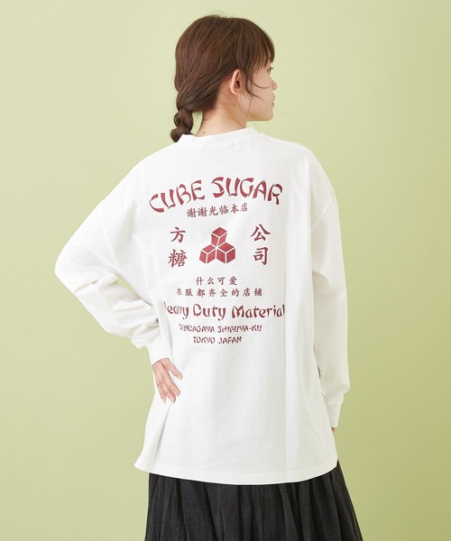 CUBE SUGAR（キューブシュガー）の「OE天竺 チャイニーズ ロゴプリント 長袖Tシャツ（Tシャツ/カットソー・レディース・トップグレー/サックスブルー/カーキ/ホワイト・M）」の2枚目の写真