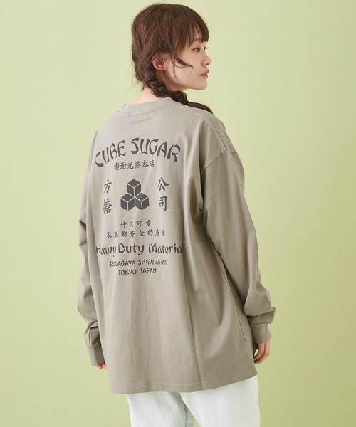 CUBE SUGAR（キューブシュガー）の「OE天竺 チャイニーズ ロゴプリント 長袖Tシャツ（Tシャツ/カットソー・レディース・トップグレー/サックスブルー/カーキ/ホワイト・M）」の4枚目の写真