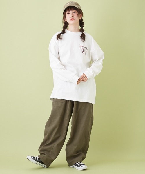 CUBE SUGAR（キューブシュガー）の「OE天竺 チャイニーズ ロゴプリント 長袖Tシャツ（Tシャツ/カットソー・レディース・トップグレー/サックスブルー/カーキ/ホワイト・M）」の5枚目の写真