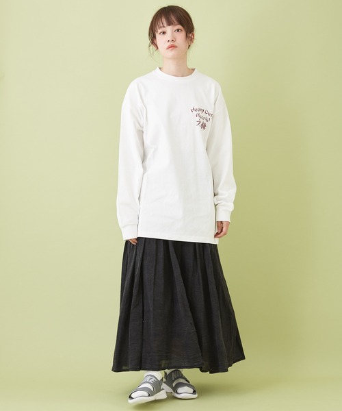 CUBE SUGAR（キューブシュガー）の「OE天竺 チャイニーズ ロゴプリント 長袖Tシャツ（Tシャツ/カットソー・レディース・トップグレー/サックスブルー/カーキ/ホワイト・M）」の6枚目の写真