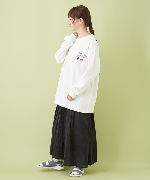 CUBE SUGAR（キューブシュガー）の「OE天竺 チャイニーズ ロゴプリント 長袖Tシャツ（Tシャツ/カットソー・レディース・トップグレー/サックスブルー/カーキ/ホワイト・M）」の7枚目の写真