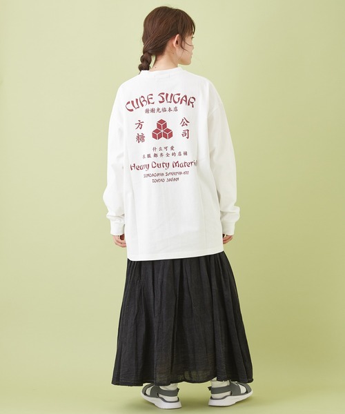 CUBE SUGAR（キューブシュガー）の「OE天竺 チャイニーズ ロゴプリント 長袖Tシャツ（Tシャツ/カットソー・レディース・トップグレー/サックスブルー/カーキ/ホワイト・M）」の8枚目の写真