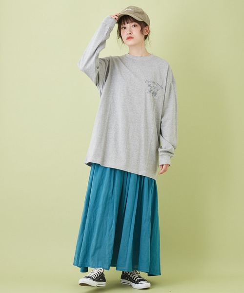 CUBE SUGAR（キューブシュガー）の「OE天竺 チャイニーズ ロゴプリント 長袖Tシャツ（Tシャツ/カットソー・レディース・トップグレー/サックスブルー/カーキ/ホワイト・M）」の9枚目の写真