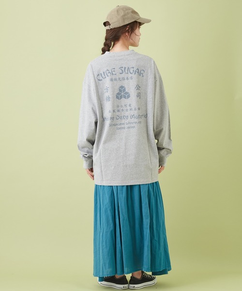 CUBE SUGAR（キューブシュガー）の「OE天竺 チャイニーズ ロゴプリント 長袖Tシャツ（Tシャツ/カットソー・レディース・トップグレー/サックスブルー/カーキ/ホワイト・M）」の11枚目の写真