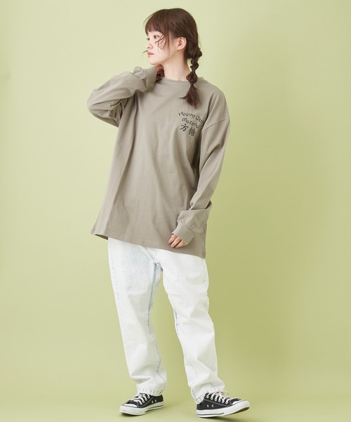 CUBE SUGAR（キューブシュガー）の「OE天竺 チャイニーズ ロゴプリント 長袖Tシャツ（Tシャツ/カットソー・レディース・トップグレー/サックスブルー/カーキ/ホワイト・M）」の12枚目の写真