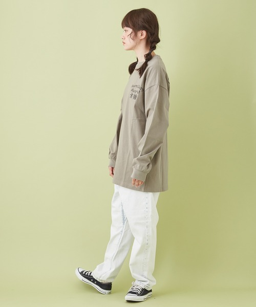 CUBE SUGAR（キューブシュガー）の「OE天竺 チャイニーズ ロゴプリント 長袖Tシャツ（Tシャツ/カットソー・レディース・トップグレー/サックスブルー/カーキ/ホワイト・M）」の13枚目の写真