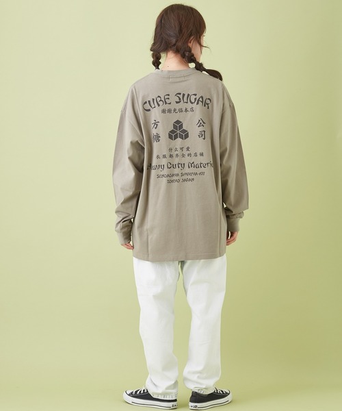 CUBE SUGAR（キューブシュガー）の「OE天竺 チャイニーズ ロゴプリント 長袖Tシャツ（Tシャツ/カットソー・レディース・トップグレー/サックスブルー/カーキ/ホワイト・M）」の14枚目の写真