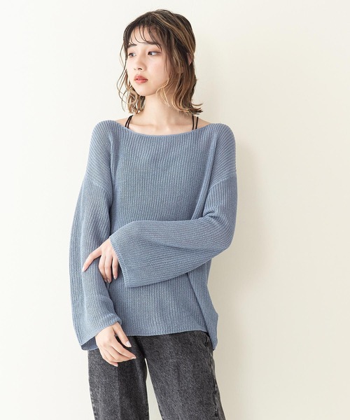 INNOCENT BLUE（イノセントブルー）の「【innocent blue/イノセントブルー】スカシアミニットトップス　フレアスリーブ　ビッグシルエット（Tシャツ/カットソー・レディース・ブラック/アイボリー/ライトベージュ/パープル/ライトブラウン/ブルー・MEDIUM）」の6枚目の写真