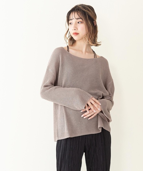 INNOCENT BLUE（イノセントブルー）の「【innocent blue/イノセントブルー】スカシアミニットトップス　フレアスリーブ　ビッグシルエット（Tシャツ/カットソー・レディース・ブラック/アイボリー/ライトベージュ/パープル/ライトブラウン/ブルー・MEDIUM）」の3枚目の写真