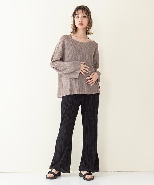 INNOCENT BLUE（イノセントブルー）の「【innocent blue/イノセントブルー】スカシアミニットトップス　フレアスリーブ　ビッグシルエット（Tシャツ/カットソー・レディース・ブラック/アイボリー/ライトベージュ/パープル/ライトブラウン/ブルー・MEDIUM）」の14枚目の写真