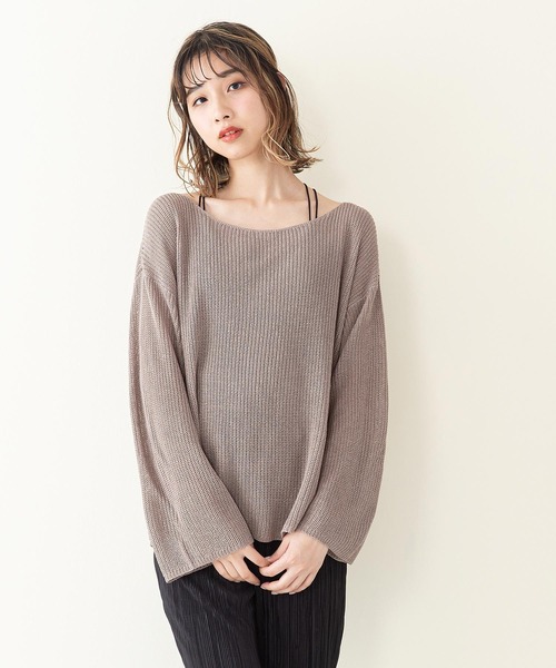 INNOCENT BLUE（イノセントブルー）の「【innocent blue/イノセントブルー】スカシアミニットトップス　フレアスリーブ　ビッグシルエット（Tシャツ/カットソー・レディース・ブラック/アイボリー/ライトベージュ/パープル/ライトブラウン/ブルー・MEDIUM）」の15枚目の写真