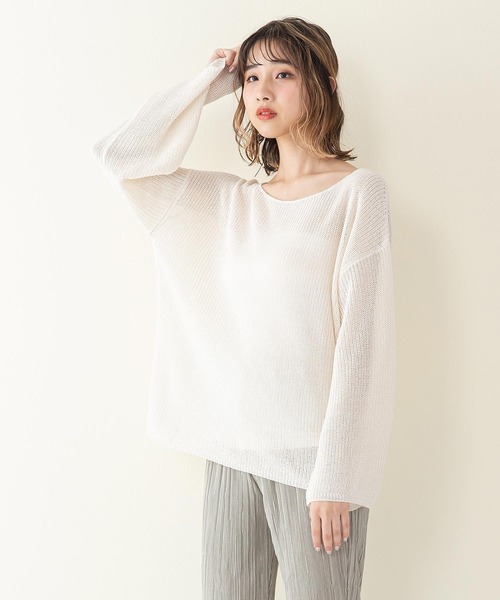 INNOCENT BLUE（イノセントブルー）の「【innocent blue/イノセントブルー】スカシアミニットトップス　フレアスリーブ　ビッグシルエット（Tシャツ/カットソー・レディース・ブラック/アイボリー/ライトベージュ/パープル/ライトブラウン/ブルー・MEDIUM）」の21枚目の写真