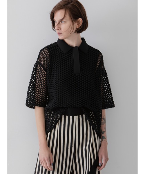 enchainement(アンシェヌマン)の「Polo Kint P/O(ニット/セーター・レディース・ブラック/ベージュ・フリー)」の1枚目の写真