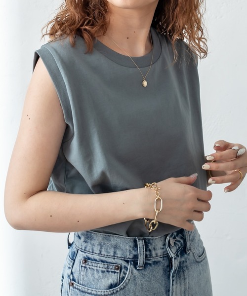 mystic(ミスティック)の「カラーノースリTシャツ(Tシャツ/カットソー・レディース・ブラック/オフホワイト/ブルー/グリーン/オレンジ・FREE)」の4枚目の写真