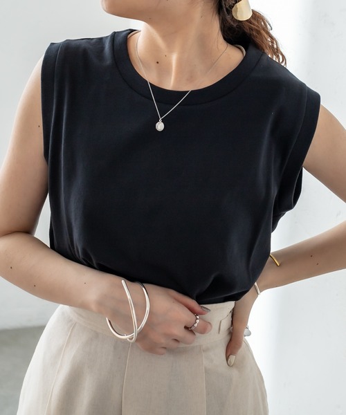 mystic(ミスティック)の「カラーノースリTシャツ(Tシャツ/カットソー・レディース・ブラック/オフホワイト/ブルー/グリーン/オレンジ・FREE)」の3枚目の写真
