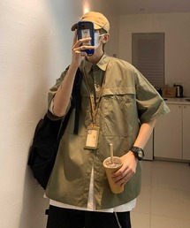 コットンダンプかぶせポケットオーバーサイズシャツ