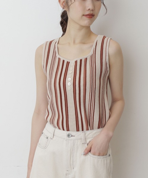 FREE'S MART（フリーズマート）の「◆マルチストライプニットタンク（ニット/セーター・レディース・ホワイト系その他/ブラウン系その他/ホワイト系その他2・FREE）」の2枚目の写真
