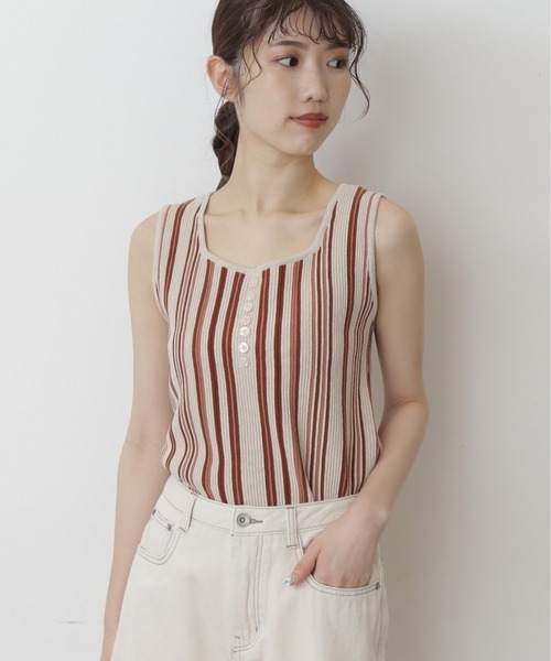 FREE'S MART（フリーズマート）の「◆マルチストライプニットタンク（ニット/セーター・レディース・ホワイト系その他/ブラウン系その他/ホワイト系その他2・FREE）」の9枚目の写真