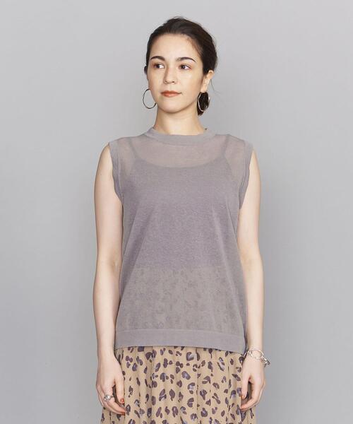 BEAUTY&YOUTH UNITED ARROWS（ビューティーアンドユースユナイテッドアローズ）の「BY 麻ブレンドシアークルーネックノースリーブ -ウォッシャブル-◆（ニット/セーター・レディース・ブラック/グレー/オレンジ・FREE）」の4枚目の写真