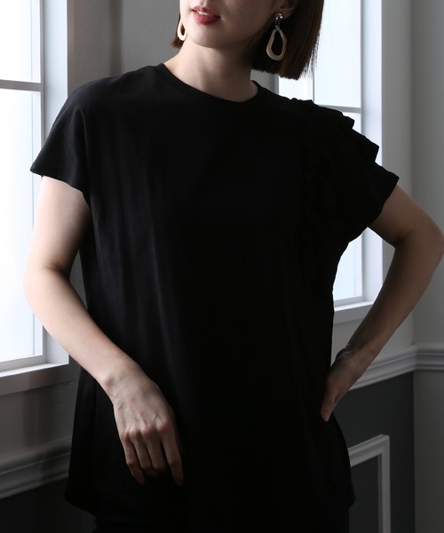 ElegChic（エレグシック）の「アシンメトリーフリルTシャツ（Tシャツ/カットソー・レディース・ホワイト/ブラック/ピンクベージュ・4L/XL/M）」の9枚目の写真
