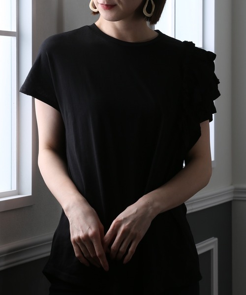 ElegChic（エレグシック）の「アシンメトリーフリルTシャツ（Tシャツ/カットソー・レディース・ホワイト/ブラック/ピンクベージュ・4L/XL/M）」の10枚目の写真
