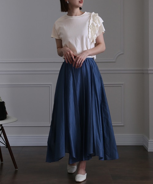 ElegChic（エレグシック）の「アシンメトリーフリルTシャツ（Tシャツ/カットソー・レディース・ホワイト/ブラック/ピンクベージュ・4L/XL/M）」の14枚目の写真