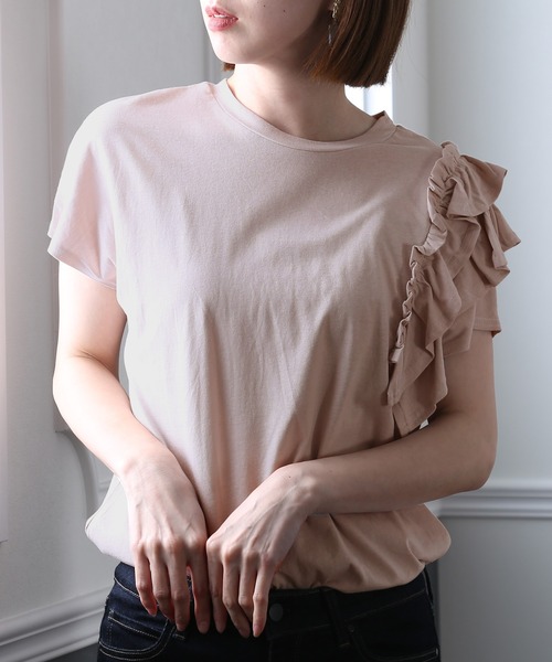 ElegChic（エレグシック）の「アシンメトリーフリルTシャツ（Tシャツ/カットソー・レディース・ホワイト/ブラック/ピンクベージュ・4L/XL/M）」の15枚目の写真
