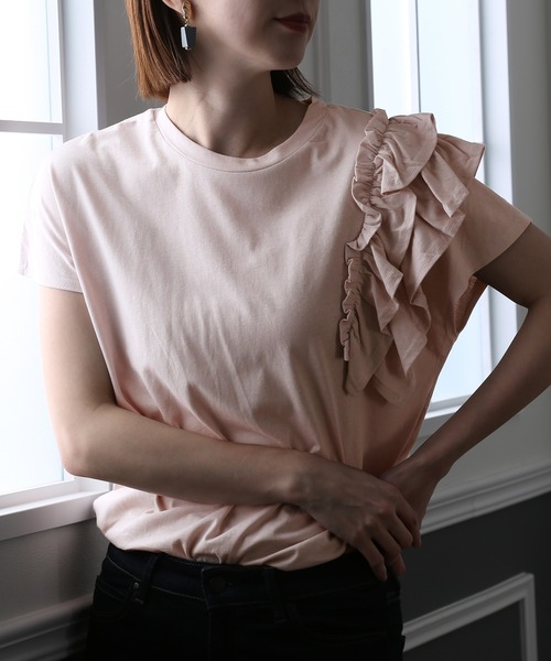 ElegChic（エレグシック）の「アシンメトリーフリルTシャツ（Tシャツ/カットソー・レディース・ホワイト/ブラック/ピンクベージュ・4L/XL/M）」の16枚目の写真