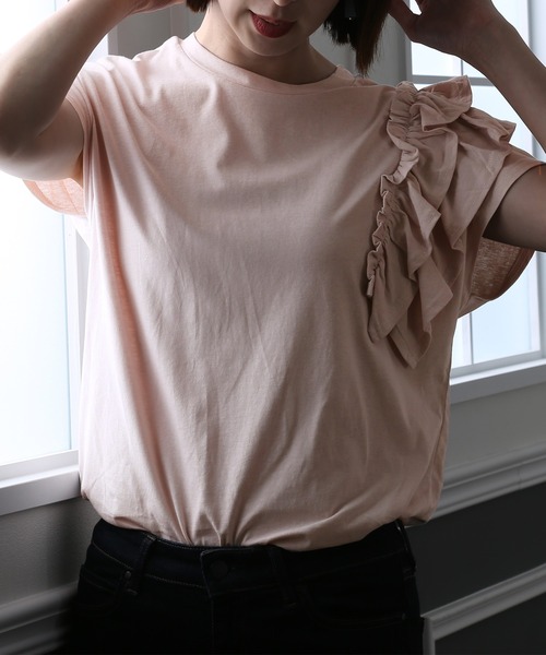 ElegChic（エレグシック）の「アシンメトリーフリルTシャツ（Tシャツ/カットソー・レディース・ホワイト/ブラック/ピンクベージュ・4L/XL/M）」の17枚目の写真