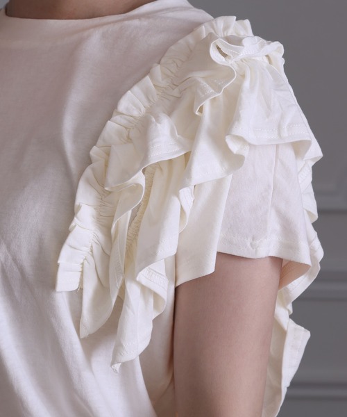 ElegChic（エレグシック）の「アシンメトリーフリルTシャツ（Tシャツ/カットソー・レディース・ホワイト/ブラック/ピンクベージュ・4L/XL/M）」の19枚目の写真