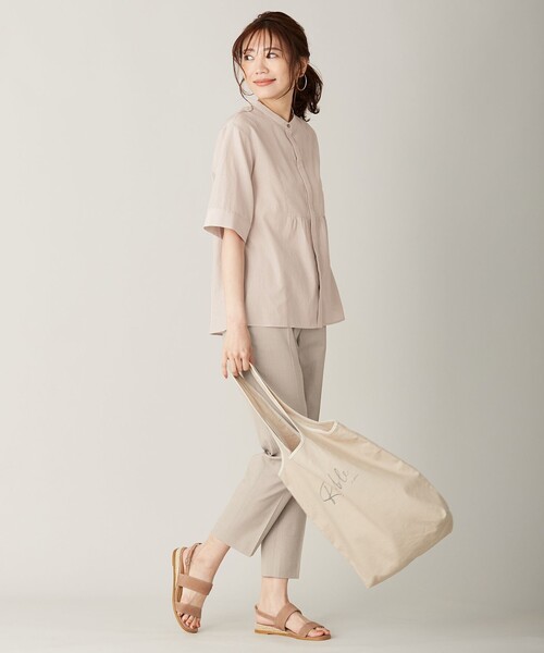 J.PRESS(ジェイプレス)の「【接触冷感・洗える】コットンストライプスタンドネック ブラウス(シャツ/ブラウス・レディース・ライトグレー系1/ピンク系/ワイン系1/スモーキーグリーン系・11/9)」の5枚目の写真