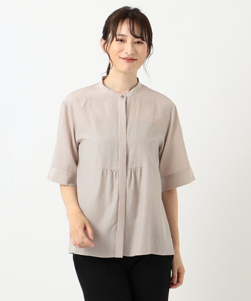 J.PRESS(ジェイプレス)の「【接触冷感・洗える】コットンストライプスタンドネック ブラウス(シャツ/ブラウス・レディース・ライトグレー系1/ピンク系/ワイン系1/スモーキーグリーン系・11/9)」の9枚目の写真