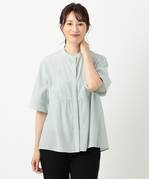 J.PRESS(ジェイプレス)の「【接触冷感・洗える】コットンストライプスタンドネック ブラウス(シャツ/ブラウス・レディース・ライトグレー系1/ピンク系/ワイン系1/スモーキーグリーン系・11/9)」の10枚目の写真