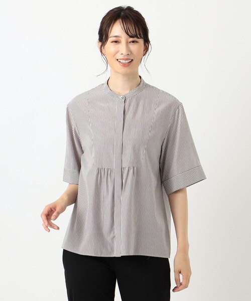 J.PRESS(ジェイプレス)の「【接触冷感・洗える】コットンストライプスタンドネック ブラウス(シャツ/ブラウス・レディース・ライトグレー系1/ピンク系/ワイン系1/スモーキーグリーン系・11/9)」の11枚目の写真