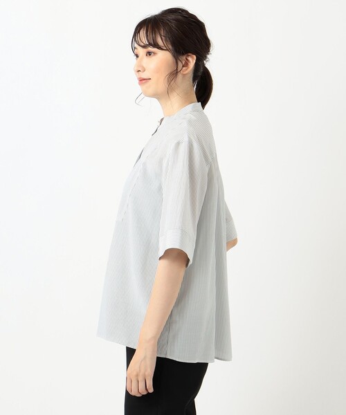 J.PRESS(ジェイプレス)の「【接触冷感・洗える】コットンストライプスタンドネック ブラウス(シャツ/ブラウス・レディース・ライトグレー系1/ピンク系/ワイン系1/スモーキーグリーン系・11/9)」の13枚目の写真